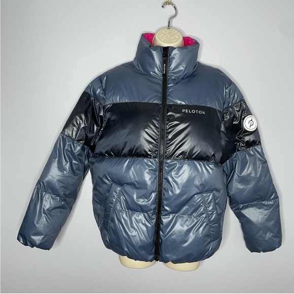 PELOTON H120 puffer jacket zip womens navy hot pink color block M - Picture 6 of 10